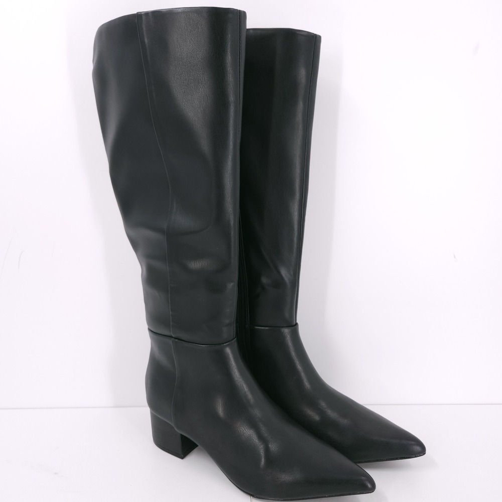 Marc Fisher Gradia Knee High Tall Black Pointed Toe Block Heel Boots Womens 7 M